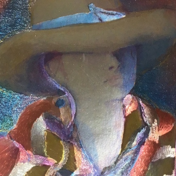 Rare Vintage Foil Etched Print of a Lady in a Scarf - Picture 4 of 4